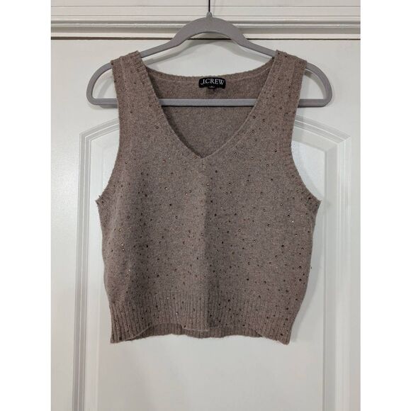 J. Crew Crystal-embellished sweater shell‎ in Supersoft yarn women's small tan - Picture 2 of 8
